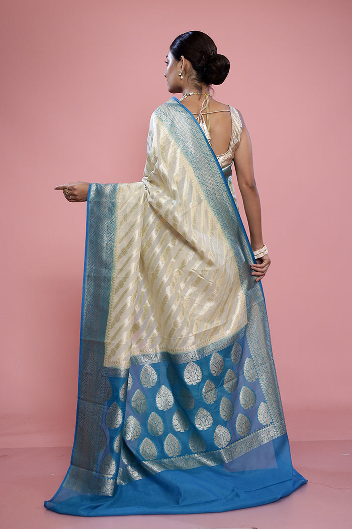 Cream Georgette Saree With Blouse Piece - Indian Silk House Agencies