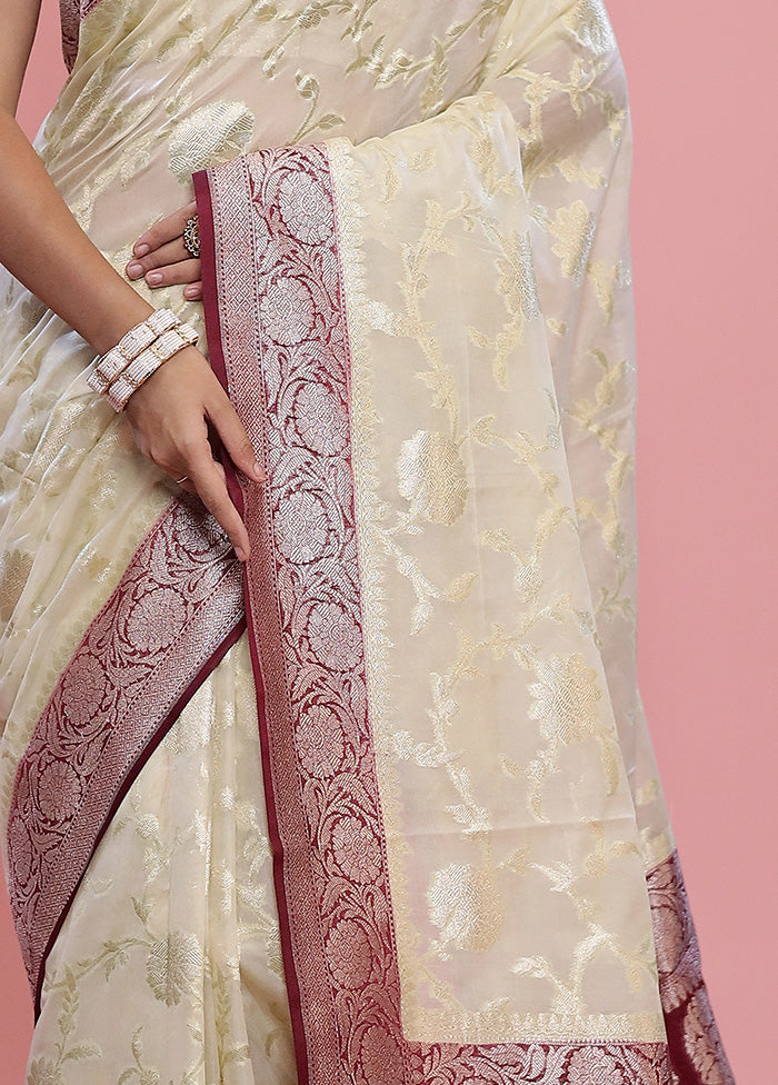 Cream Georgette Saree With Blouse Piece - Indian Silk House Agencies