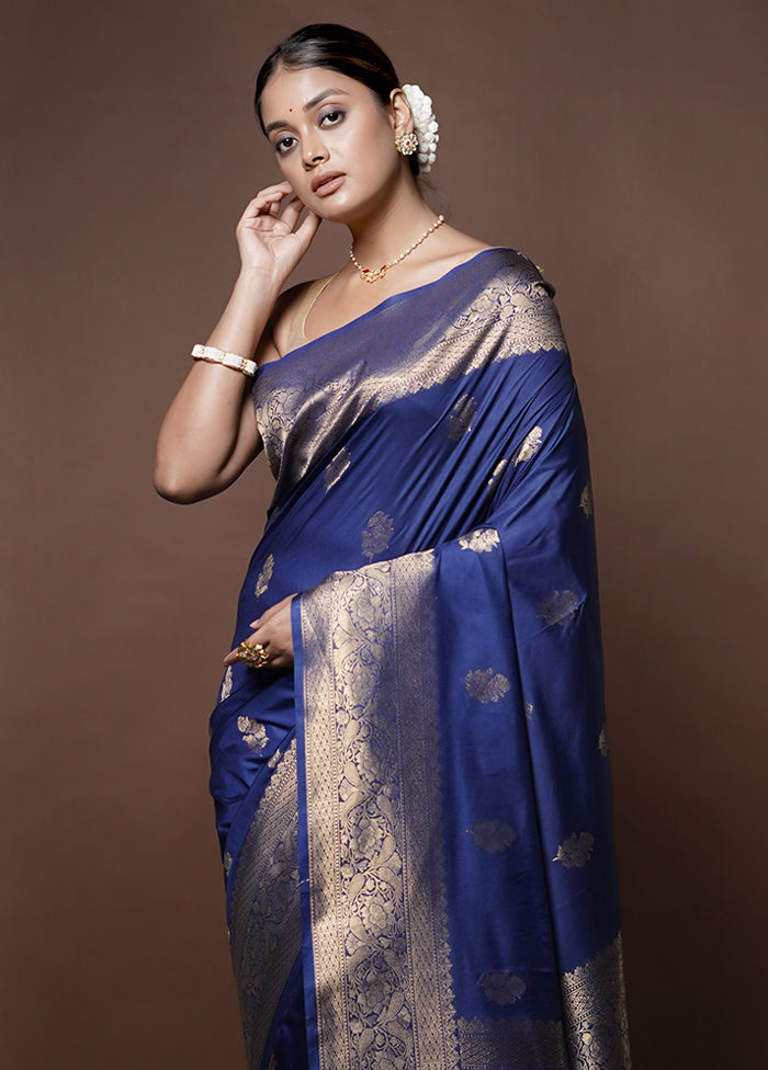 Blue Dupion Silk Saree With Blouse Piece