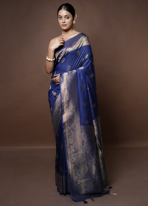 Blue Dupion Silk Saree With Blouse Piece