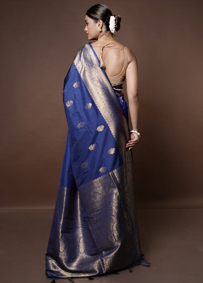 Blue Dupion Silk Saree With Blouse Piece