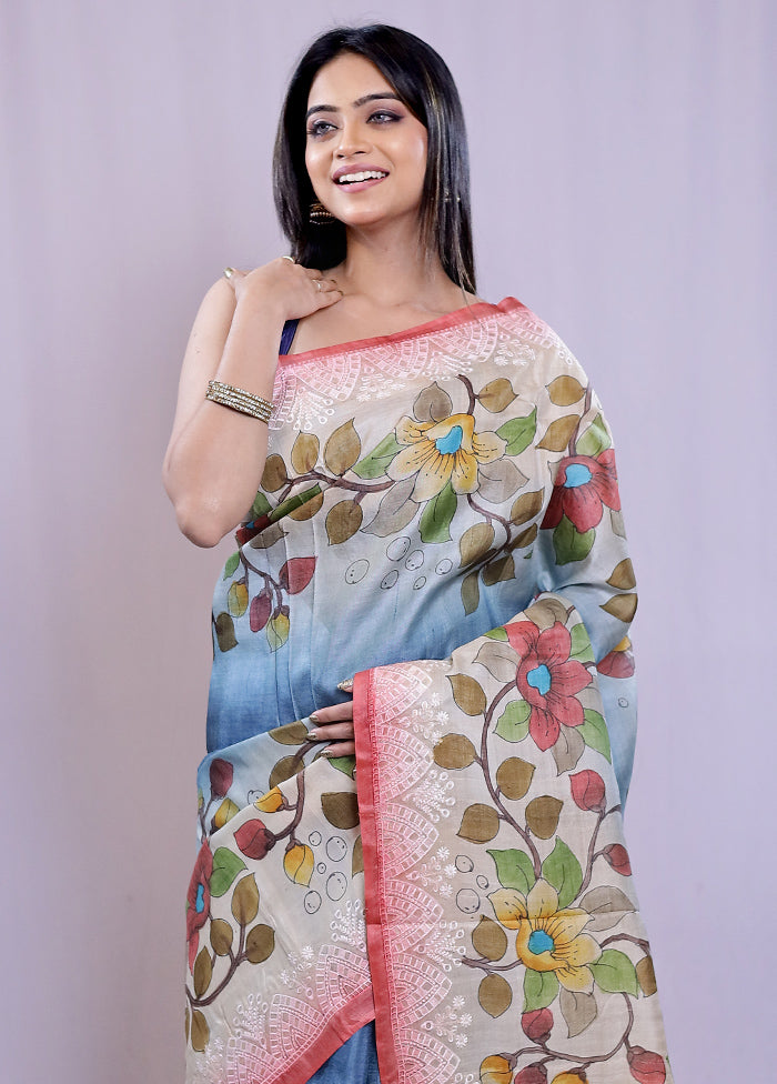 Multicolor Tussar Pure Silk Saree With Blouse Piece - Indian Silk House Agencies