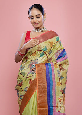 Yellow Tussar Pure Silk Saree With Blouse Piece - Indian Silk House Agencies