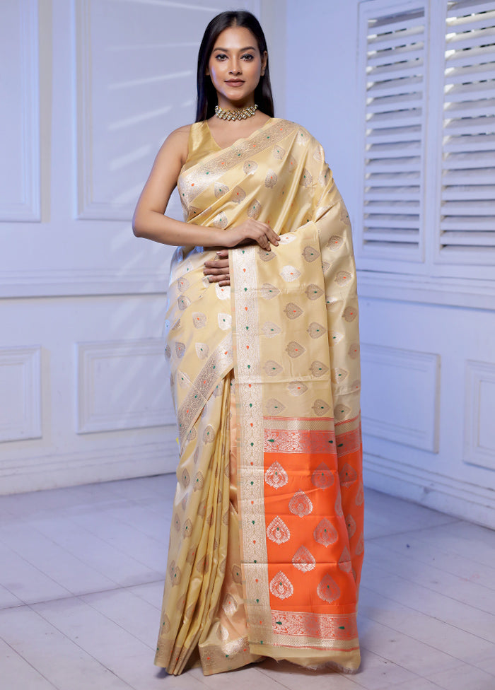 Cream Dupion Silk Saree With Blouse Piece - Indian Silk House Agencies