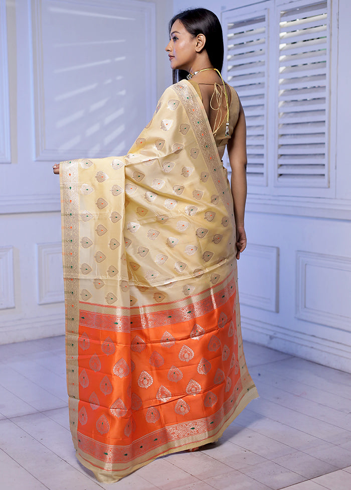 Cream Dupion Silk Saree With Blouse Piece - Indian Silk House Agencies