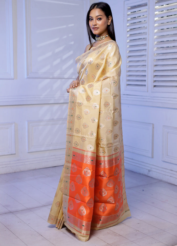 Cream Dupion Silk Saree With Blouse Piece