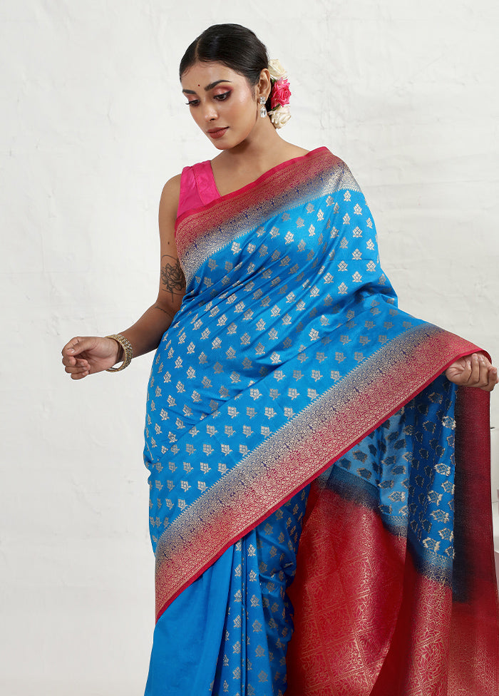 Blue Dupion Silk Saree With Blouse Piece - Indian Silk House Agencies