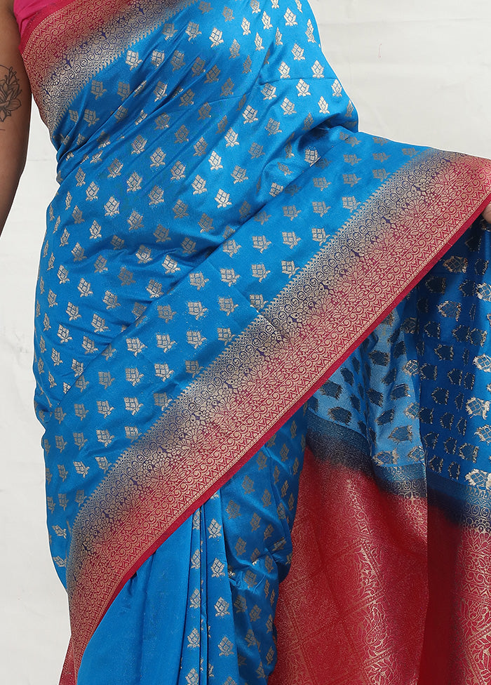 Blue Dupion Silk Saree With Blouse Piece - Indian Silk House Agencies