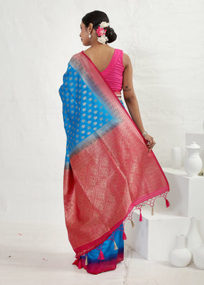 Blue Dupion Silk Saree With Blouse Piece - Indian Silk House Agencies