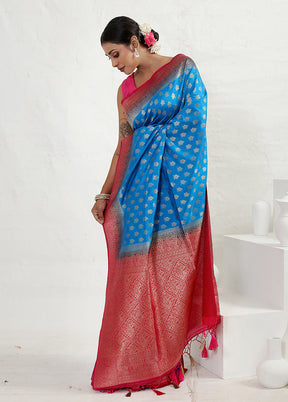 Blue Dupion Silk Saree With Blouse Piece - Indian Silk House Agencies