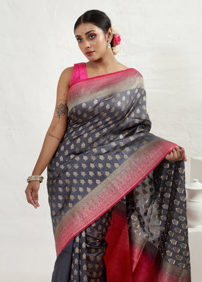 Grey Dupion Silk Saree With Blouse Piece - Indian Silk House Agencies