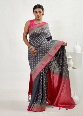 Grey Dupion Silk Saree With Blouse Piece - Indian Silk House Agencies