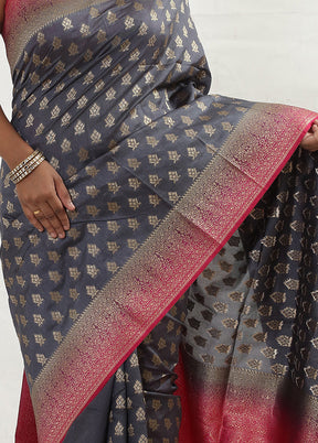 Grey Dupion Silk Saree With Blouse Piece - Indian Silk House Agencies