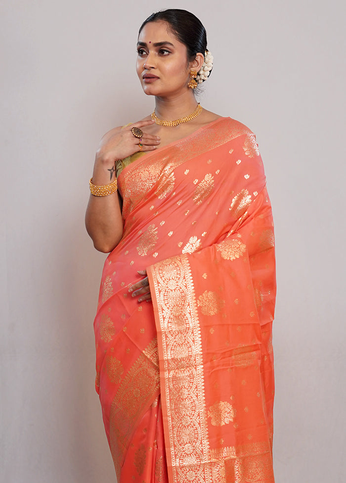 Rust Dupion Silk Saree With Blouse Piece - Indian Silk House Agencies