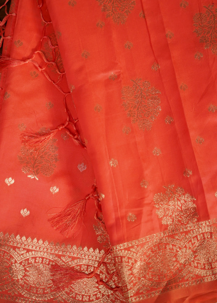 Rust Dupion Silk Saree With Blouse Piece - Indian Silk House Agencies