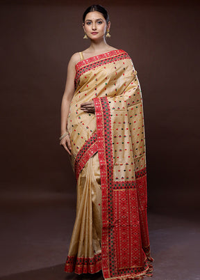 Cream Assam Pure Silk Saree With Blouse Piece - Indian Silk House Agencies