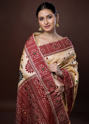 Cream Assam Pure Silk Saree With Blouse Piece - Indian Silk House Agencies