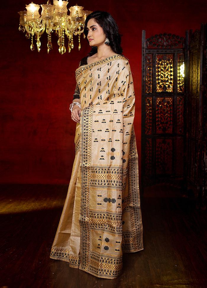 Cream Assam Pure Silk Saree With Blouse Piece - Indian Silk House Agencies