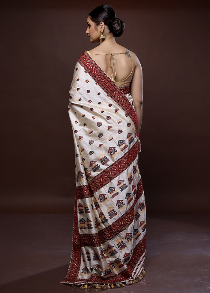 Cream Assam Pure Silk Saree With Blouse Piece - Indian Silk House Agencies