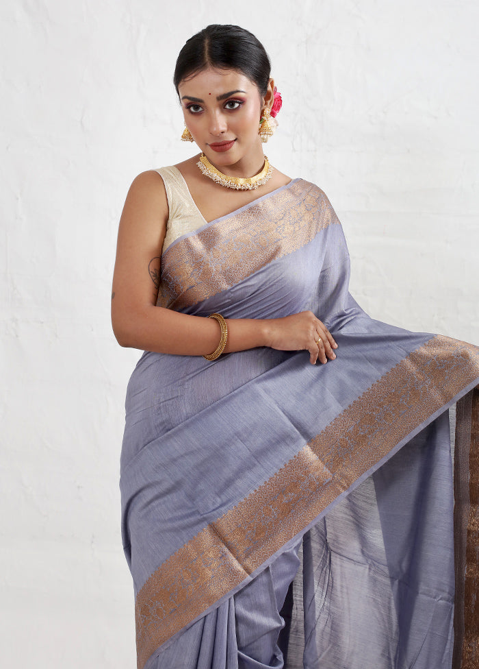 Grey Dupion Silk Saree With Blouse Piece - Indian Silk House Agencies