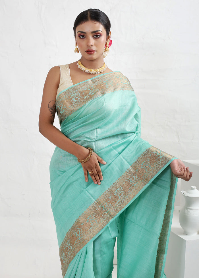 Green Dupion Silk Saree With Blouse Piece - Indian Silk House Agencies