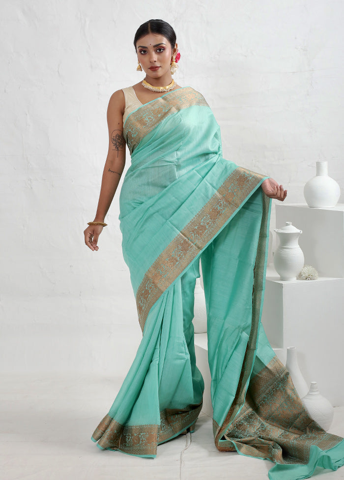 Green Dupion Silk Saree With Blouse Piece - Indian Silk House Agencies