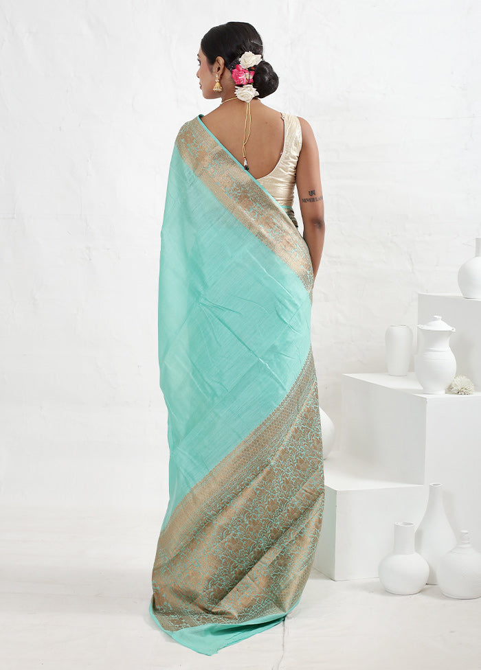 Green Dupion Silk Saree With Blouse Piece - Indian Silk House Agencies