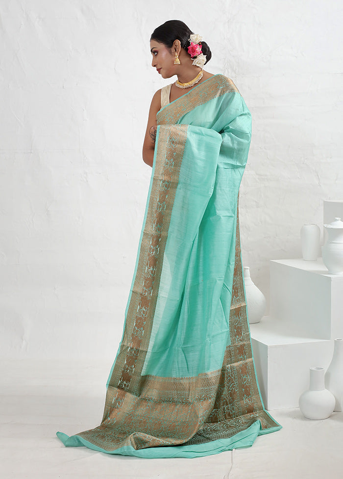 Green Dupion Silk Saree With Blouse Piece - Indian Silk House Agencies