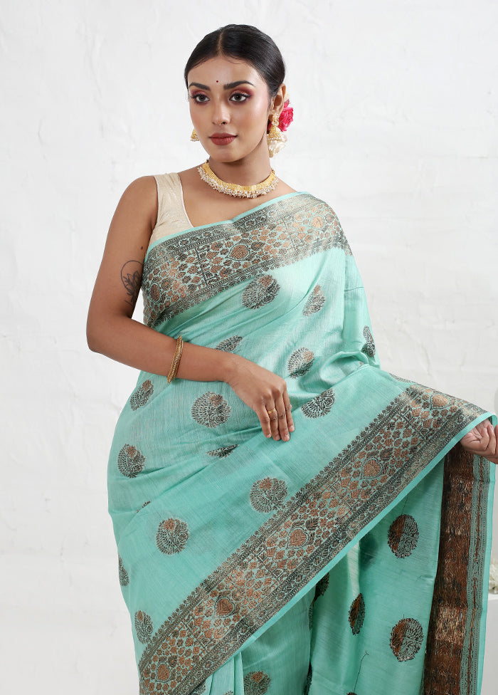 Green Dupion Pure Silk Saree With Blouse Piece - Indian Silk House Agencies