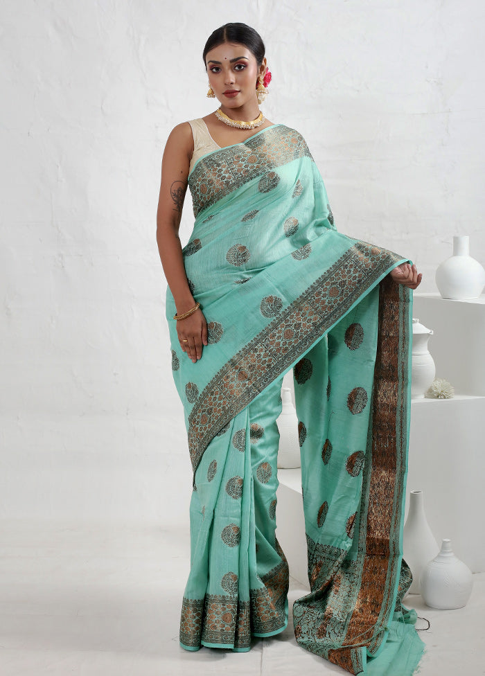 Green Dupion Pure Silk Saree With Blouse Piece - Indian Silk House Agencies