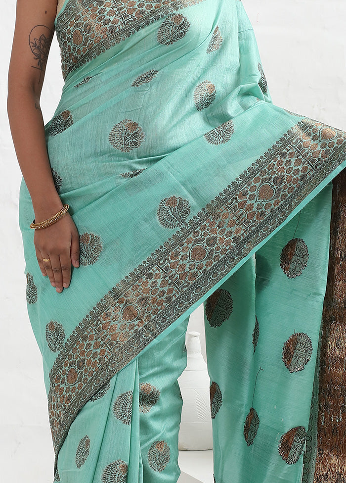 Green Dupion Pure Silk Saree With Blouse Piece - Indian Silk House Agencies