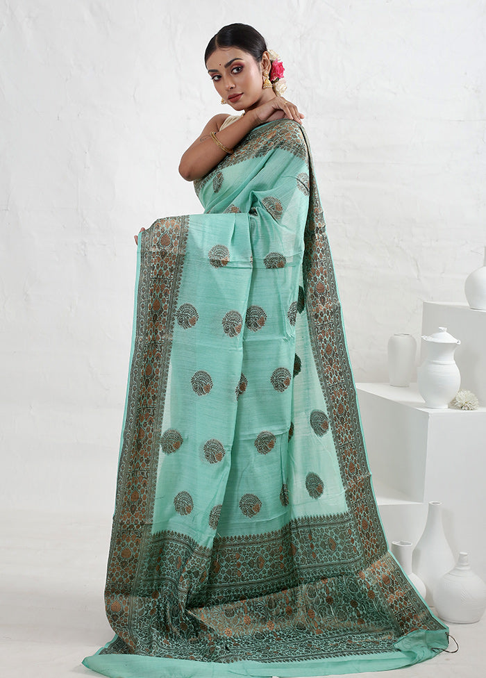 Green Dupion Pure Silk Saree With Blouse Piece - Indian Silk House Agencies