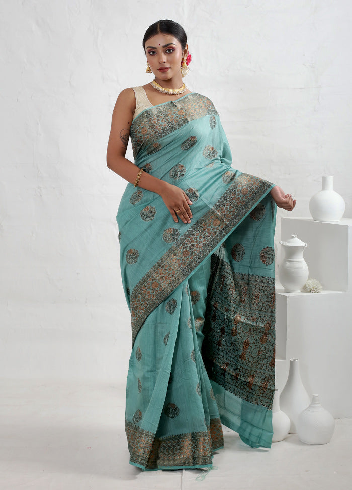 Green Dupion Pure Silk Saree With Blouse Piece - Indian Silk House Agencies