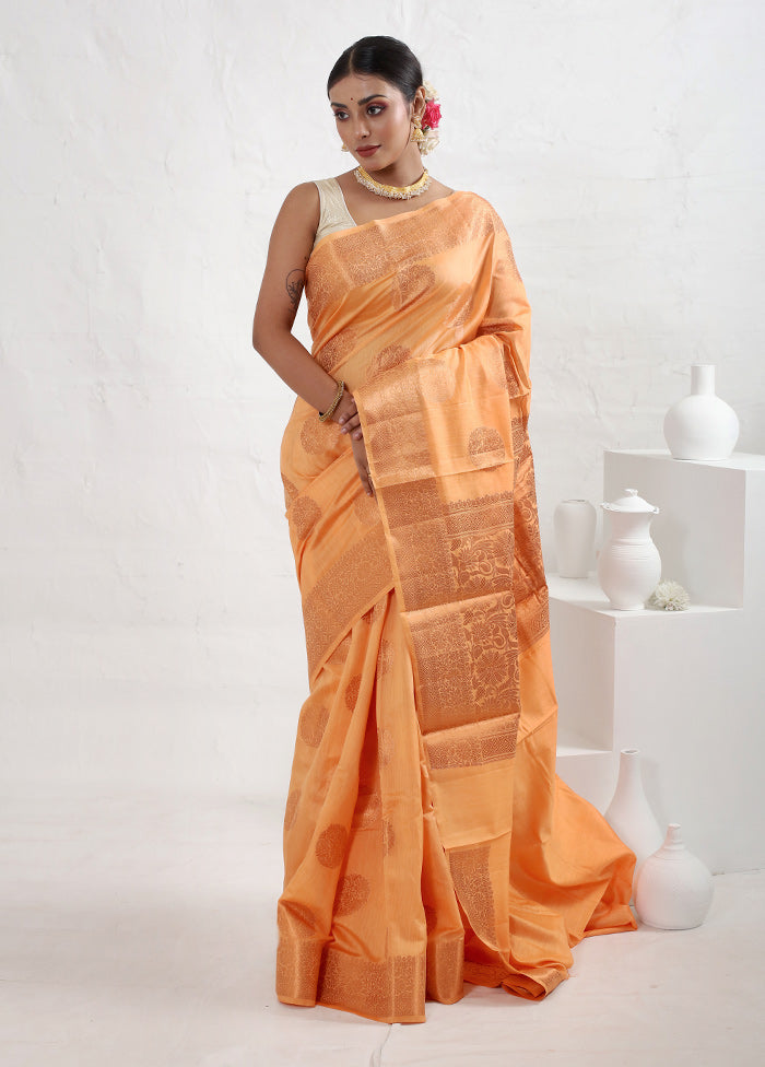 Orange Dupion Silk Saree With Blouse Piece - Indian Silk House Agencies