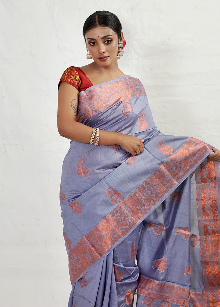 Grey Dupion Silk Saree With Blouse Piece - Indian Silk House Agencies