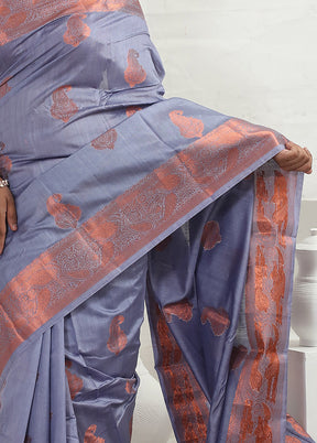 Grey Dupion Silk Saree With Blouse Piece - Indian Silk House Agencies