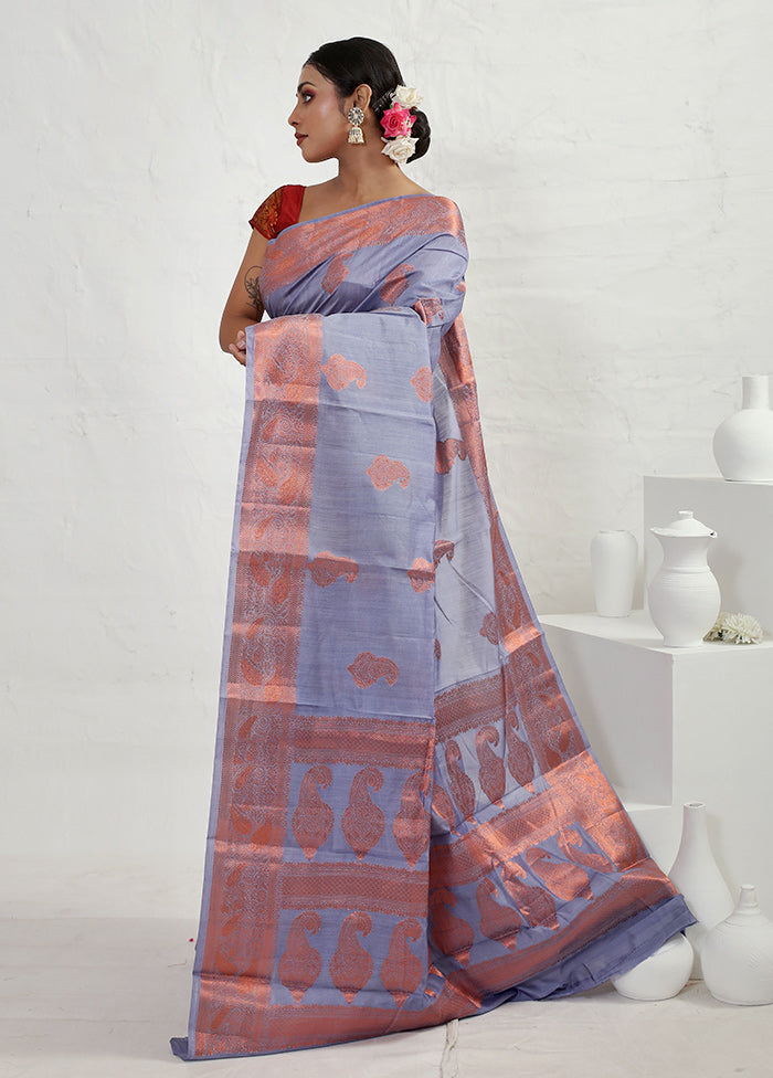 Grey Dupion Silk Saree With Blouse Piece - Indian Silk House Agencies