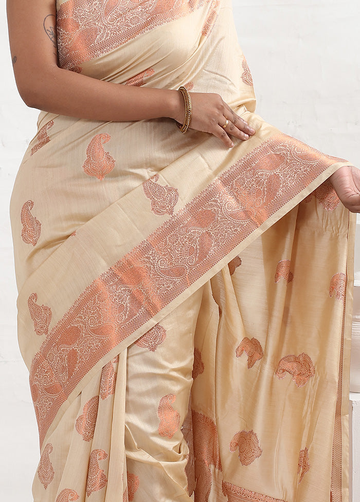 Cream Dupion Silk Saree With Blouse Piece - Indian Silk House Agencies