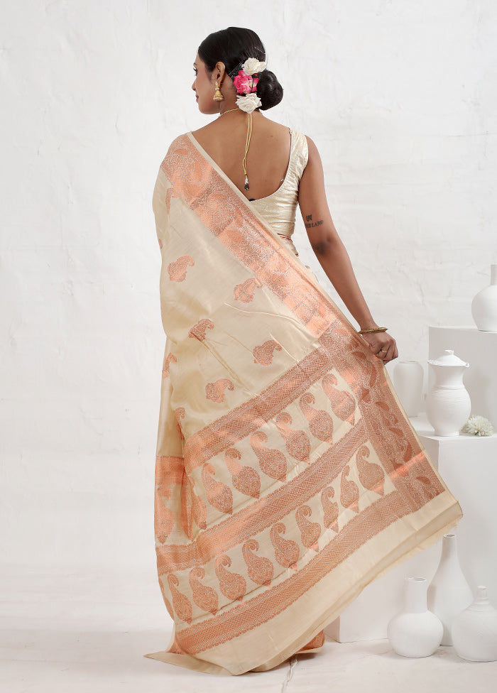 Cream Dupion Silk Saree With Blouse Piece - Indian Silk House Agencies