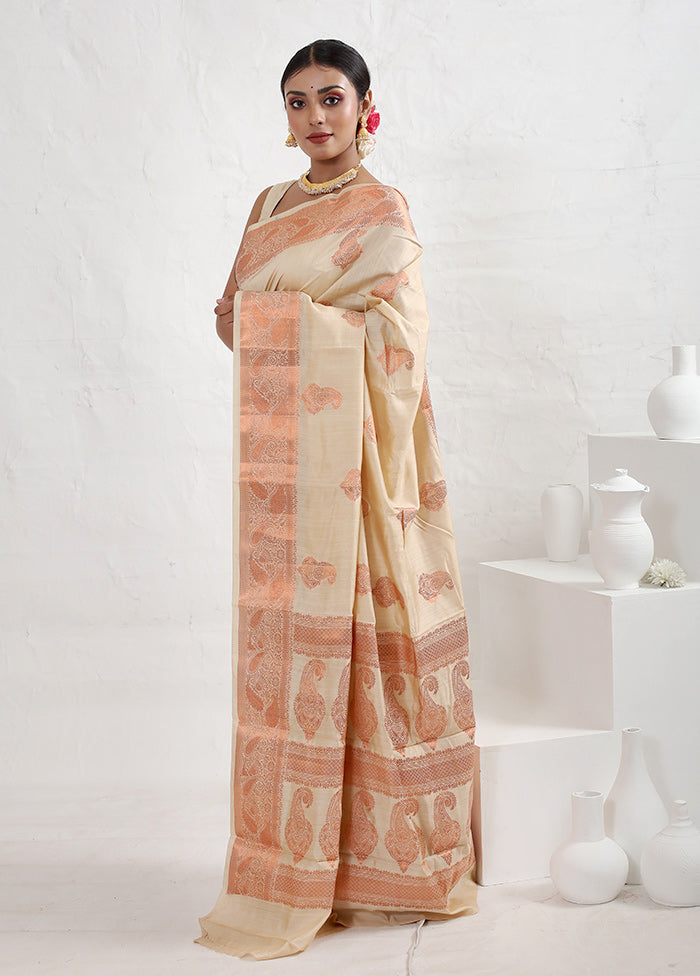 Cream Dupion Silk Saree With Blouse Piece - Indian Silk House Agencies