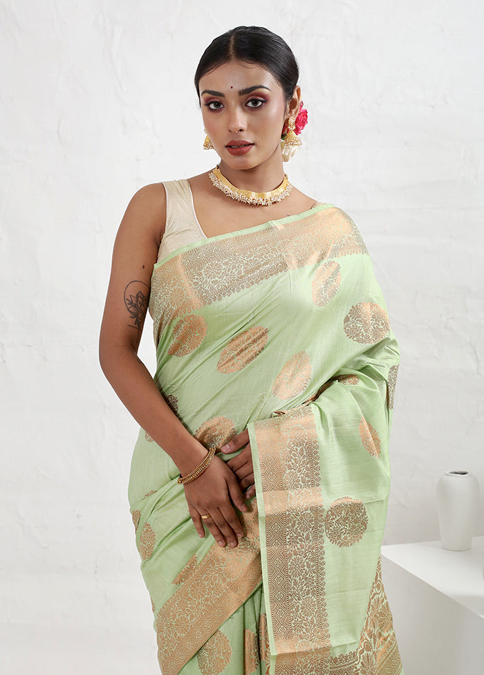 Green Dupion Silk Saree With Blouse Piece - Indian Silk House Agencies