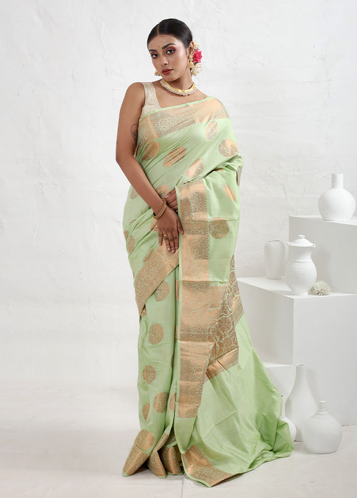 Green Dupion Silk Saree With Blouse Piece - Indian Silk House Agencies