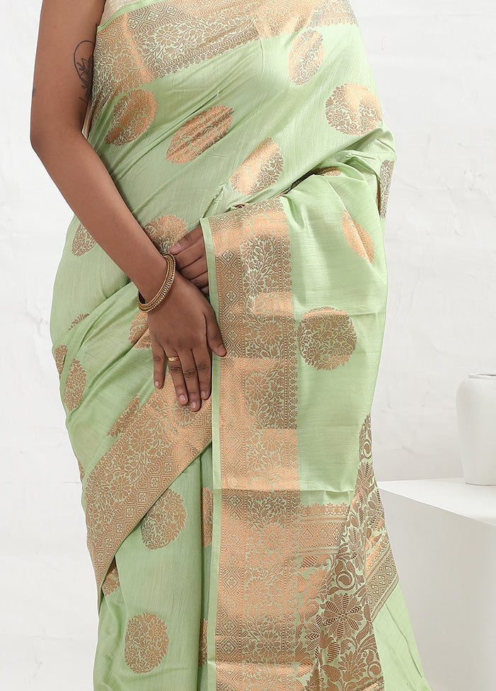 Green Dupion Silk Saree With Blouse Piece - Indian Silk House Agencies