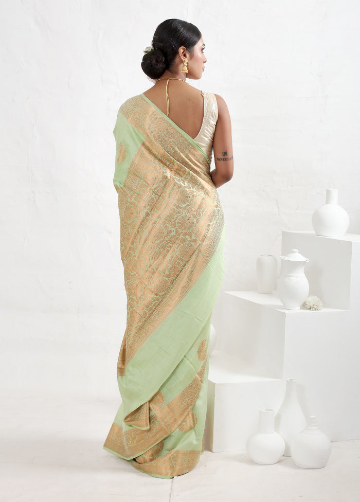 Green Dupion Silk Saree With Blouse Piece - Indian Silk House Agencies