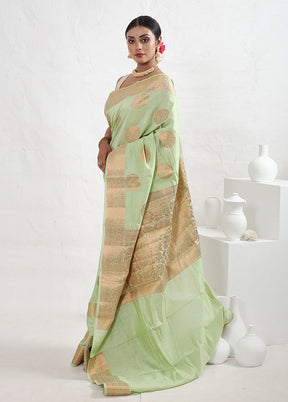 Green Dupion Silk Saree With Blouse Piece - Indian Silk House Agencies