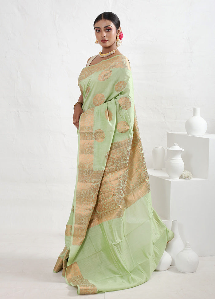 Green Dupion Silk Saree With Blouse Piece - Indian Silk House Agencies