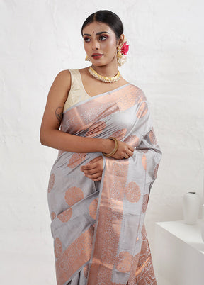 Grey Dupion Silk Saree With Blouse Piece - Indian Silk House Agencies