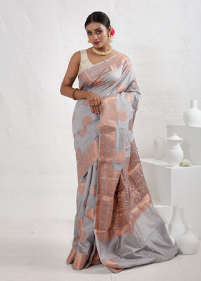 Grey Dupion Silk Saree With Blouse Piece - Indian Silk House Agencies