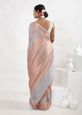 Grey Dupion Silk Saree With Blouse Piece - Indian Silk House Agencies