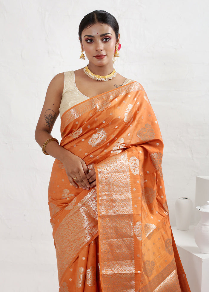 Orange Dupion Silk Saree With Blouse Piece - Indian Silk House Agencies